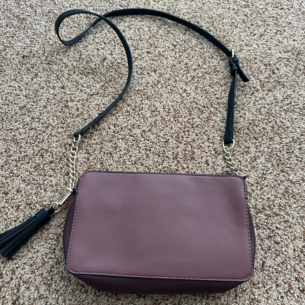 Nine West Plum Crossbody Bag Purple Leather Tassel Adjustable Strap - Picture 13 of 13